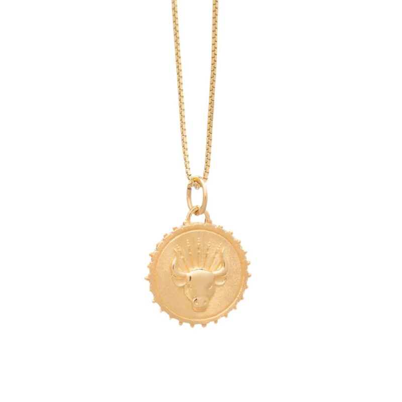 Gold Taurus Zodiac Art Coin Necklace - Rachel Jackson - Silverado Jewellery