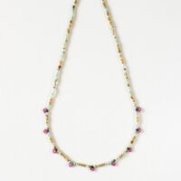 Green and pink beaded flower necklace - Aime - Silverado Jewellery