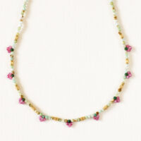 Green and pink beaded flower necklace - Aime - Silverado Jewellery