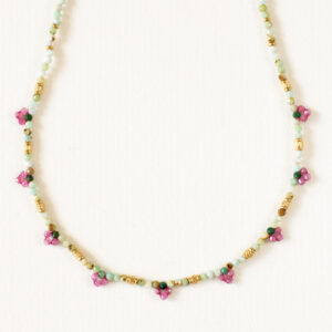 Green and pink beaded flower necklace - Aime - Silverado Jewellery