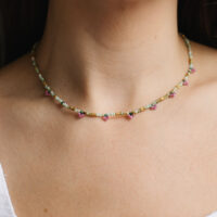 Green and Pink Beaded Flower necklace - Amie - Silverado Jewellery