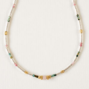 Silver Pink and Green Bead Necklace - Amie - Silverado Jewellery