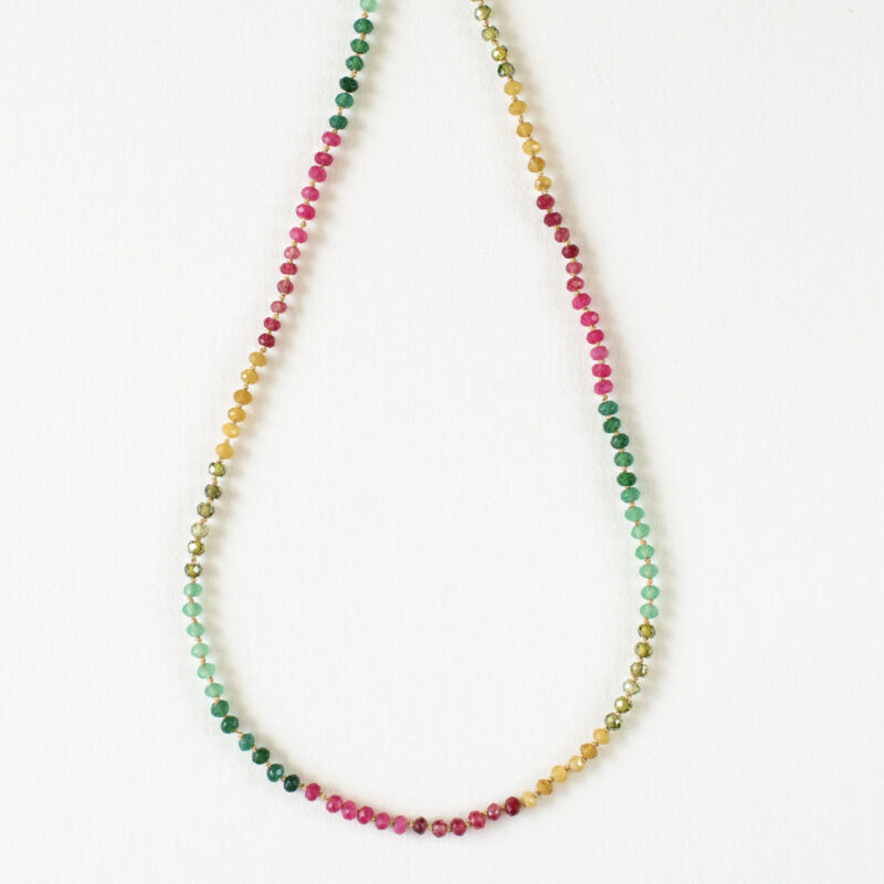 Green, yellow and pink beaded necklace - Aime - Silverado Jewellery