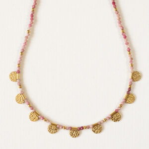 Pink bead and textured disc necklace - Aime - Silverado Jewellery