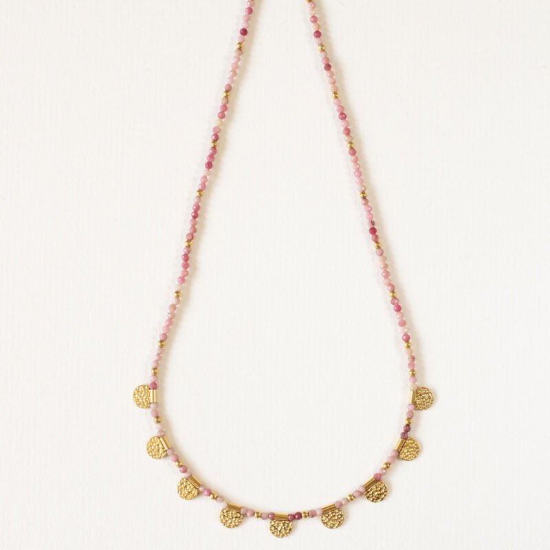 Pink bead and textured disc necklace - Aime - Silverado Jewellery