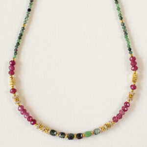 Green, Pink and Gold Beaded Necklace - Amie - Silverado Jewellery
