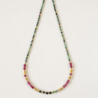 Green, Pink and Gold Beaded Necklace - Amie - Silverado Jewellery