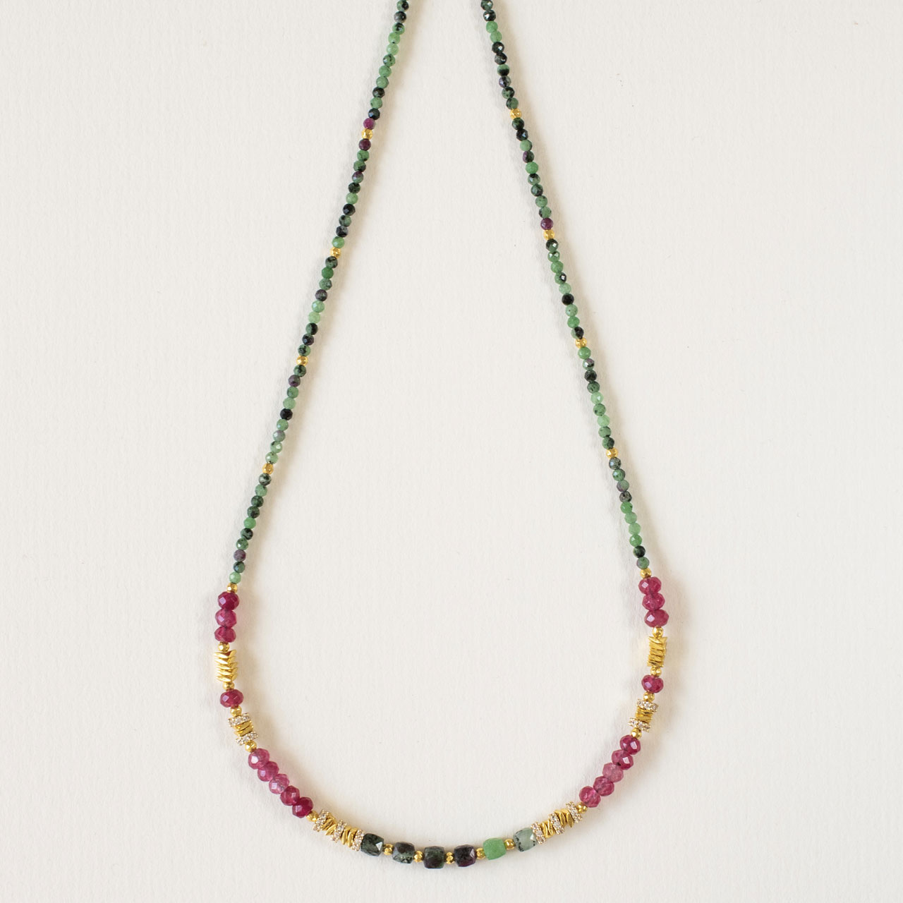 Green, Pink and Gold Beaded Necklace - Amie - Silverado Jewellery