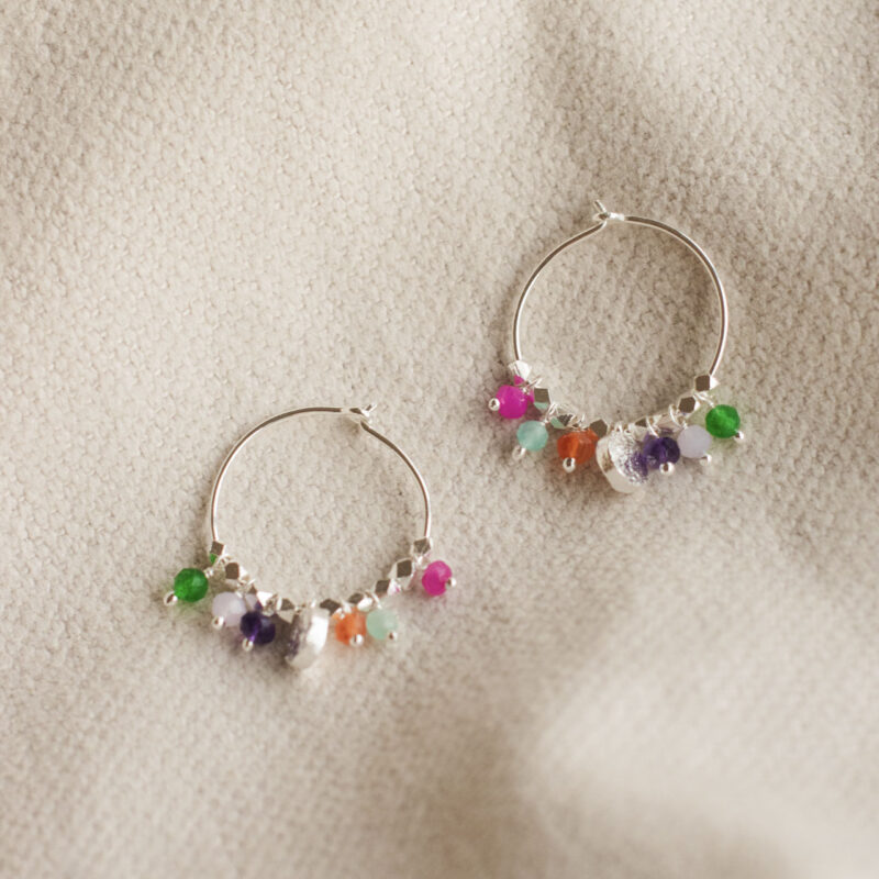 Silver Hoop With Multi Coloured Beads - Pure By Nat - Silverado Jewellery