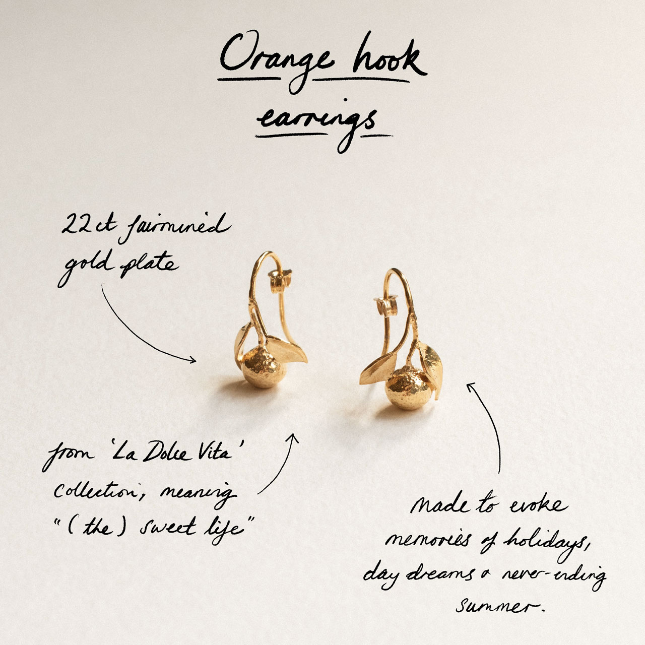 Gold Orange Hook Earrings - Alex Monroe - Silverado Jewellery