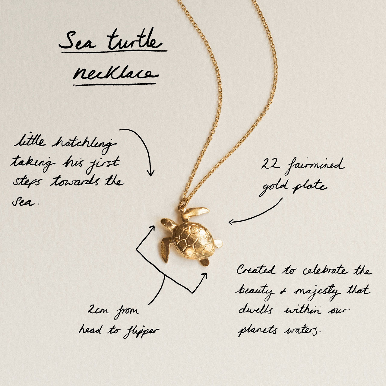 Gold Sea Turtle Necklace - Alex Monroe - Silverado Jewellery