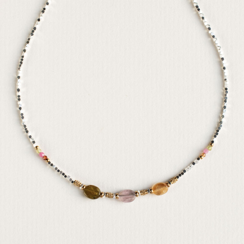 Green and Pink Tourmaline Beaded Necklace - Amie - Shop Silverado