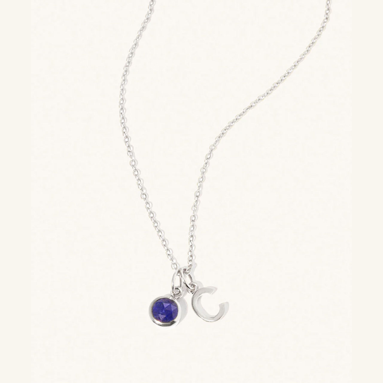 September Birthstone Initial Necklace - Lapis Lazuli - Silverado Jewellery