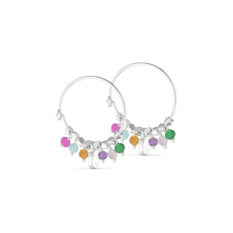 Silver Hoop With Multi Coloured Beads - Pure By Nat - Silverado Jewellery