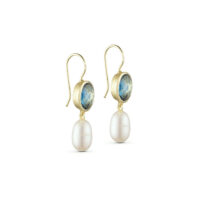 Iolite and Pearl Drop Earrings - Pure By Nat - Silverado Jewellery