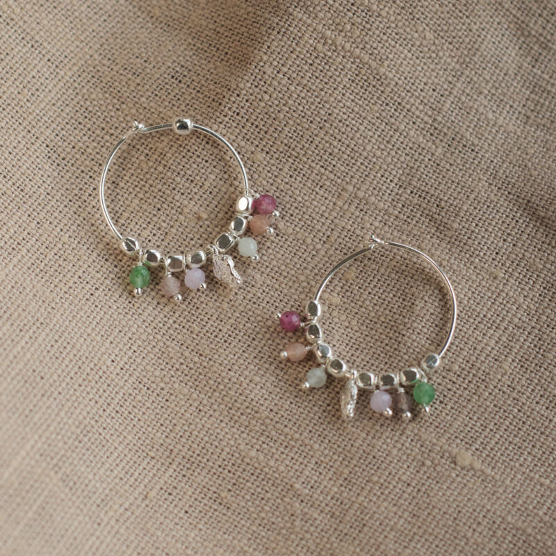 Silver Hoop With Pastel Coloured Beads - Pure By Nat - Silverado Jewellery