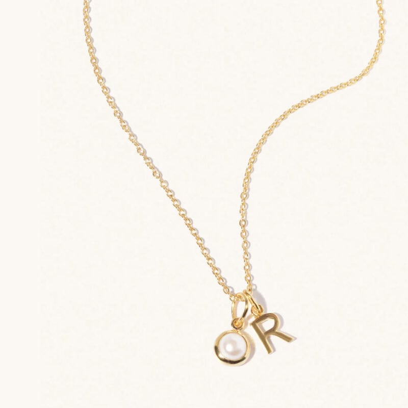 June Birthstone and Initial Necklace - Luceir - Silverado Jewellery