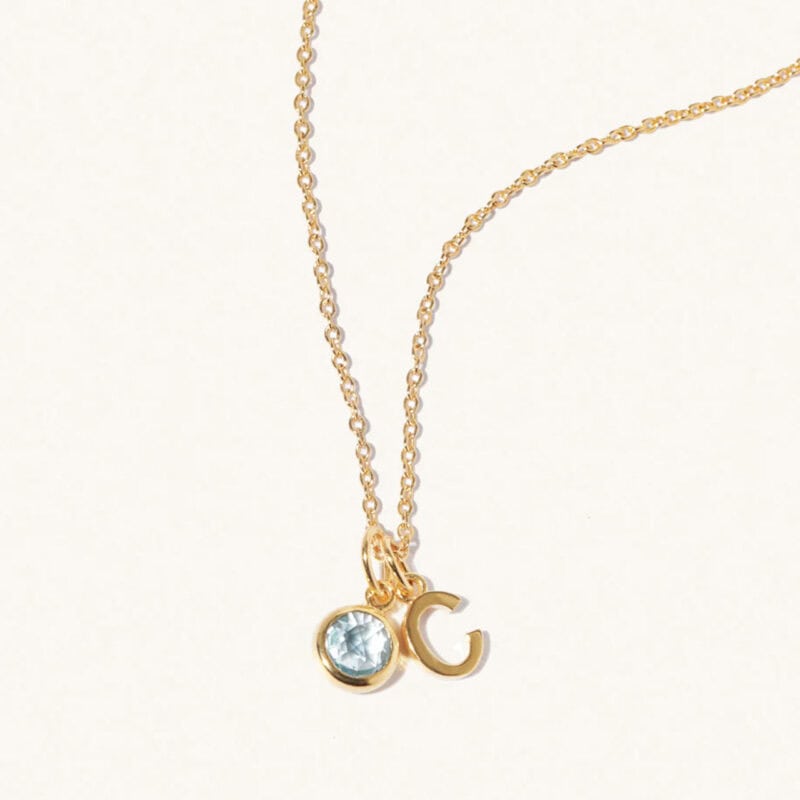 March Birthstone and Initial Necklace - Luceir - Silverado Jewellery