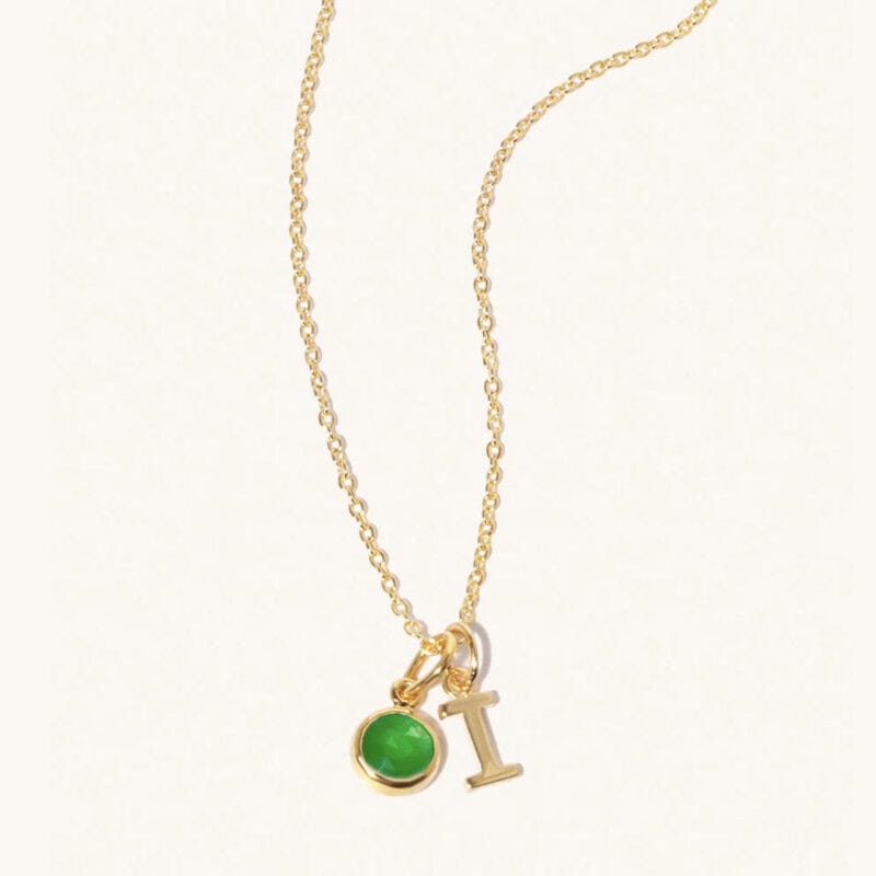 May Birthstone and Initial Necklace - Luceir - Silverado Jewellery