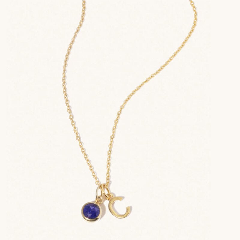 September Birthstone and Initial Necklace - Luceir - Silverado Jewellery