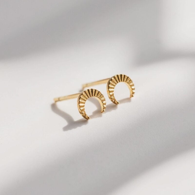 Gold Crescent Stud Earrings - One & Eight - Silverado Jewellery