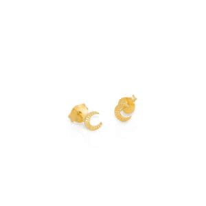 Gold Crescent Stud Earrings - One & Eight - Silverado Jewellery