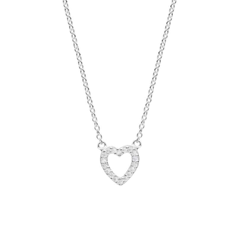 Silver Sparkly Open Heart Necklace - Silverado Jewellery