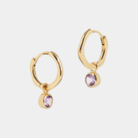 February birthstone huggie hoops amethyst - Lucier - Silverado Jewellery
