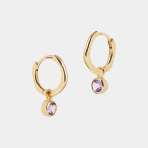 February birthstone huggie hoops amethyst - Lucier - Silverado Jewellery