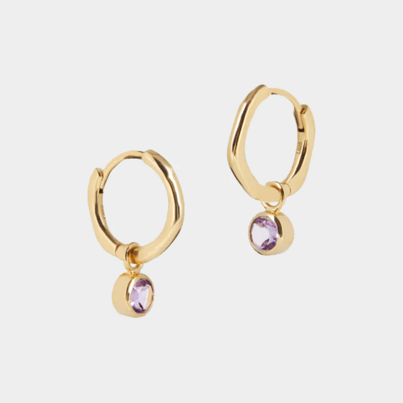 February birthstone huggie hoops amethyst - Lucier - Silverado Jewellery