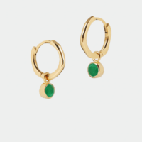 May birthstone huggie hoops with Emerald Quartz drops - Lucier - Silverado Jewellery
