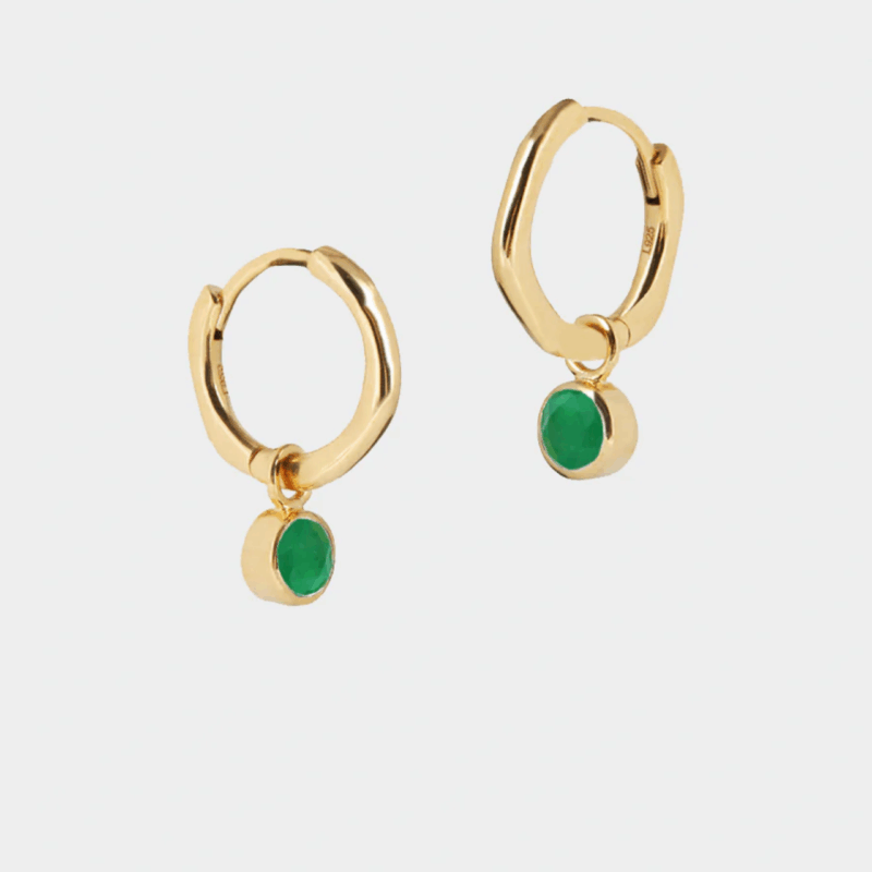 May birthstone huggie hoops with Emerald Quartz drops - Lucier - Silverado Jewellery