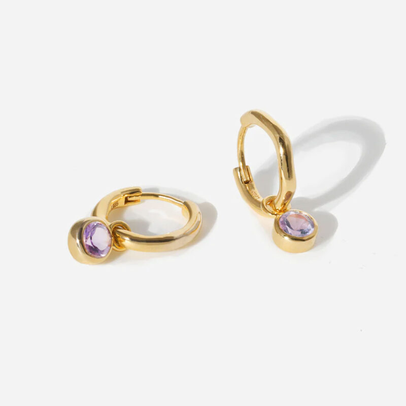 February Birthstone Huggie Hoops - Amethyst