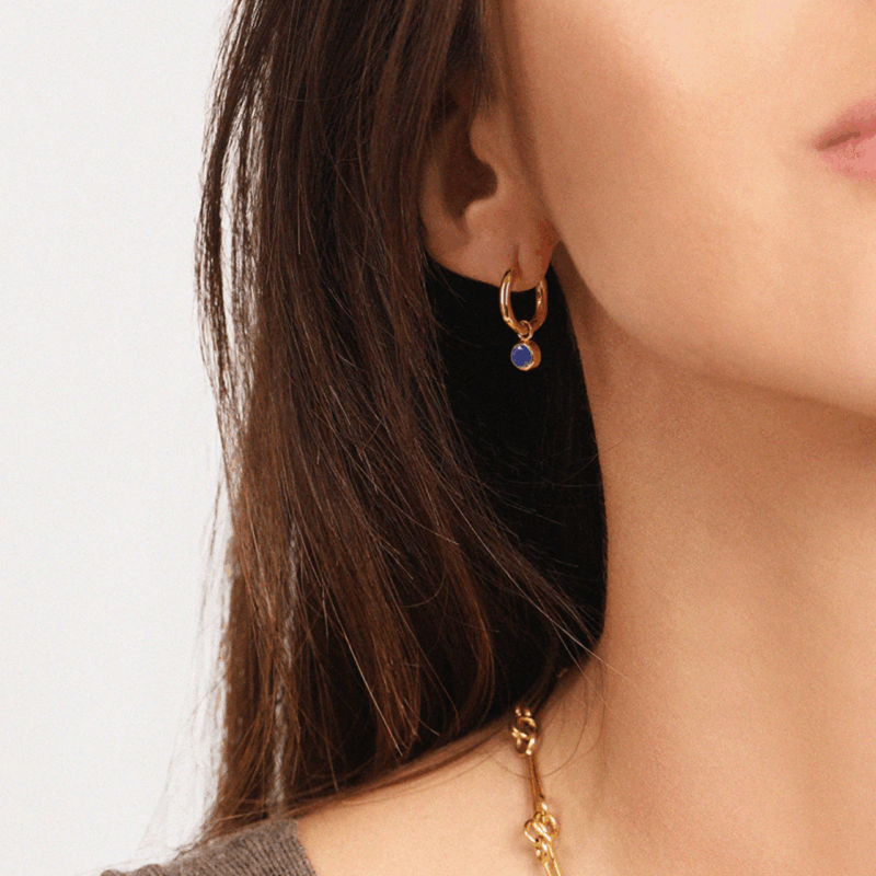 September birthstone huggie hoops with Lapis Lazuli - Lucier - Silverado Jewellery