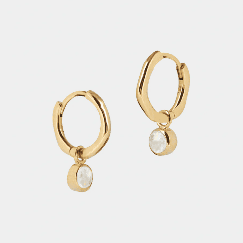 October birthstone huggie hoops with moonstone - Lucier Jewellery - Silverado Jewellery