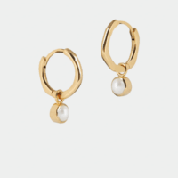 June Birthstone Huggie Hoops pearl - Lucier - Silverado Jewellery