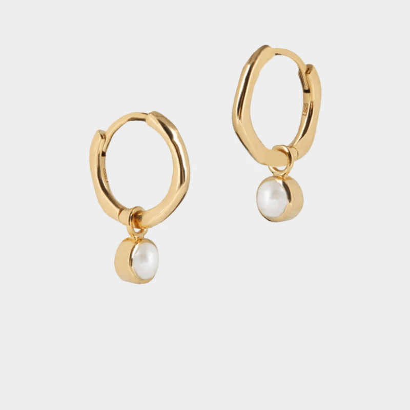 June Birthstone Huggie Hoops pearl - Lucier - Silverado Jewellery