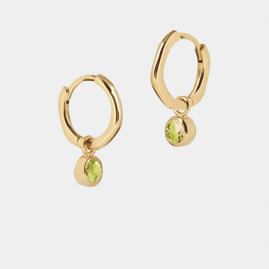 silver August birthstone huggie hoops with peridot - Lucier - Silverado Jewellery