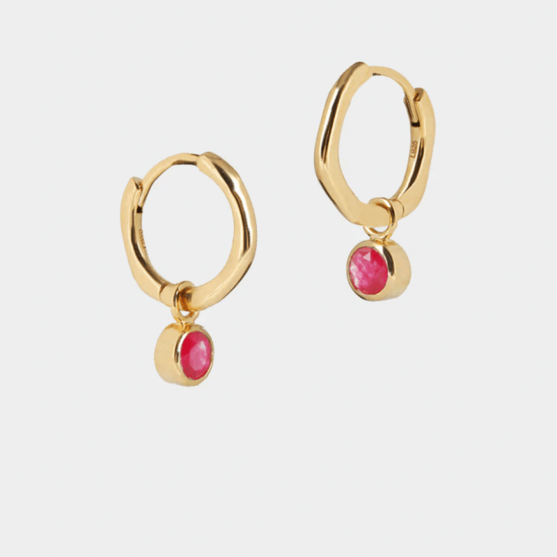 July birthstone huggie hoops ruby quartz - Lucier - Silverado Jewellery