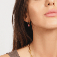 July birthstone huggie hoops ruby quartz - Lucier - Silverado Jewellery
