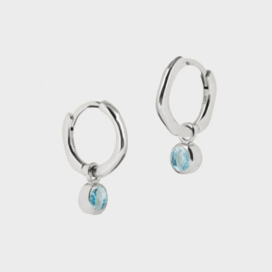 Silver March Birthstone Huggie Hoops Blue Topaz- Lucier - Silverado Jewellery