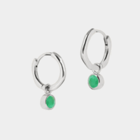 Silver May birthstone huggie hoops with emerald quartz - Lucier - Silverado Jewellery