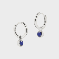 Silver September birthstone huggie hoops with lapis lazuli - Lucier - Silverado Jewellery