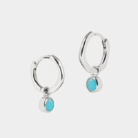 Silver December birthstone huggie hoops with turquoise drops - Lucier - Silverado jewellery