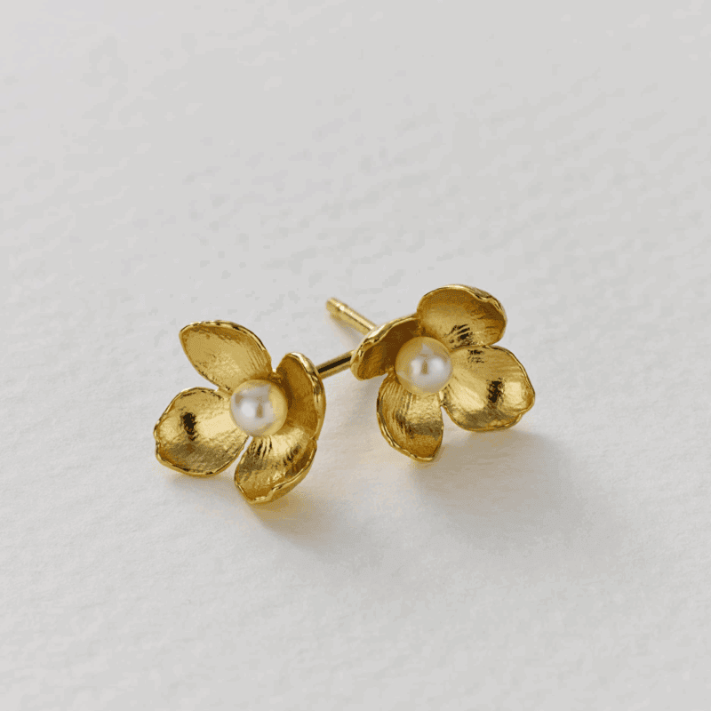 cuckoo flower stud earrings with pearls - Alex Monroe - Silverado Jewellery