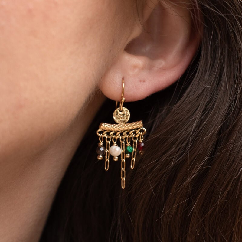 Drop earrings with beads and chains - AMIE Paris - Silverado jewellery