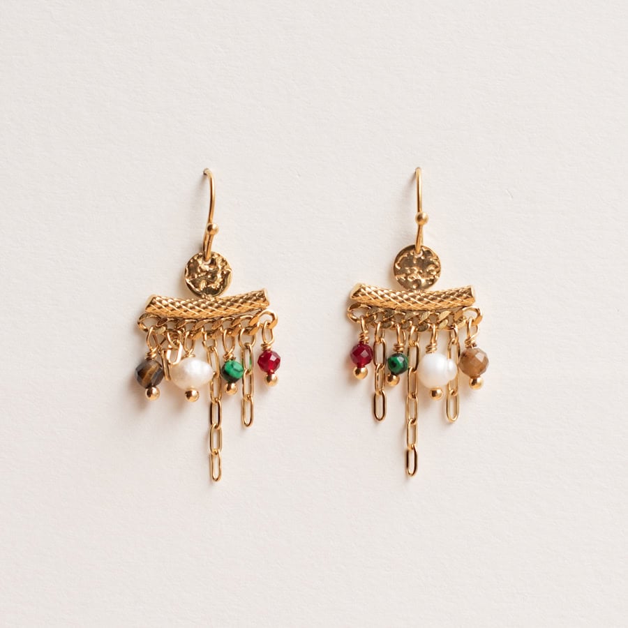 Drop earrings with beads and chains - AMIE Paris - Silverado jewellery