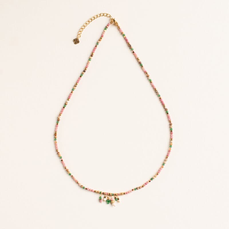pink and green beaded drop necklace - AMIE - Silverado Jewellery