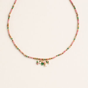 pink and green beaded drop necklace - AMIE - Silverado Jewellery