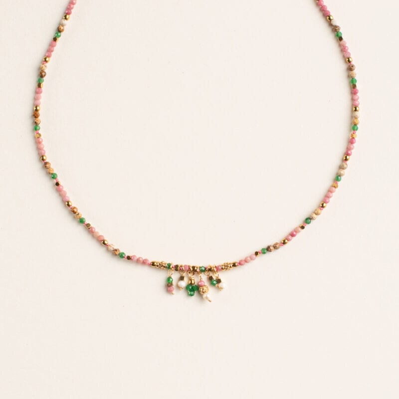 pink and green beaded drop necklace - AMIE - Silverado Jewellery